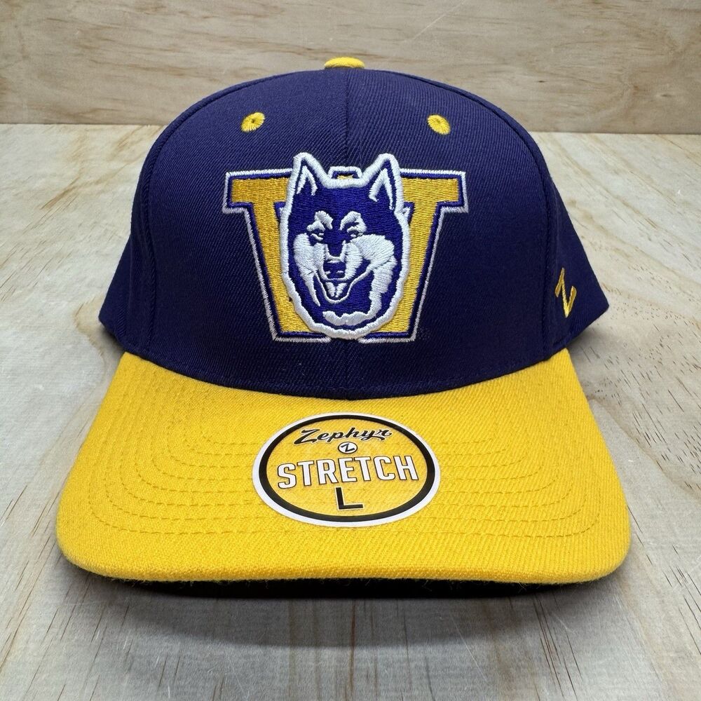NEW Washington Huskies Zephyr Throwback 2 Tone Stretch Fit Cap Hat LG